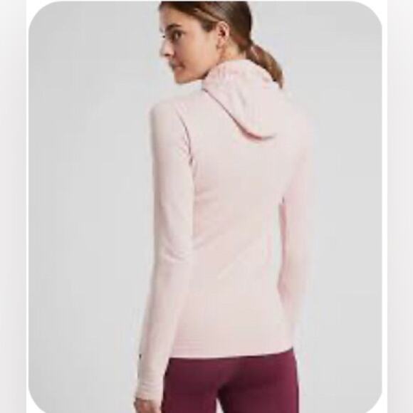 Athleta womens M flurry balaclava rib mix solid pink pullover hoodie cagoule - Picture 2 of 15